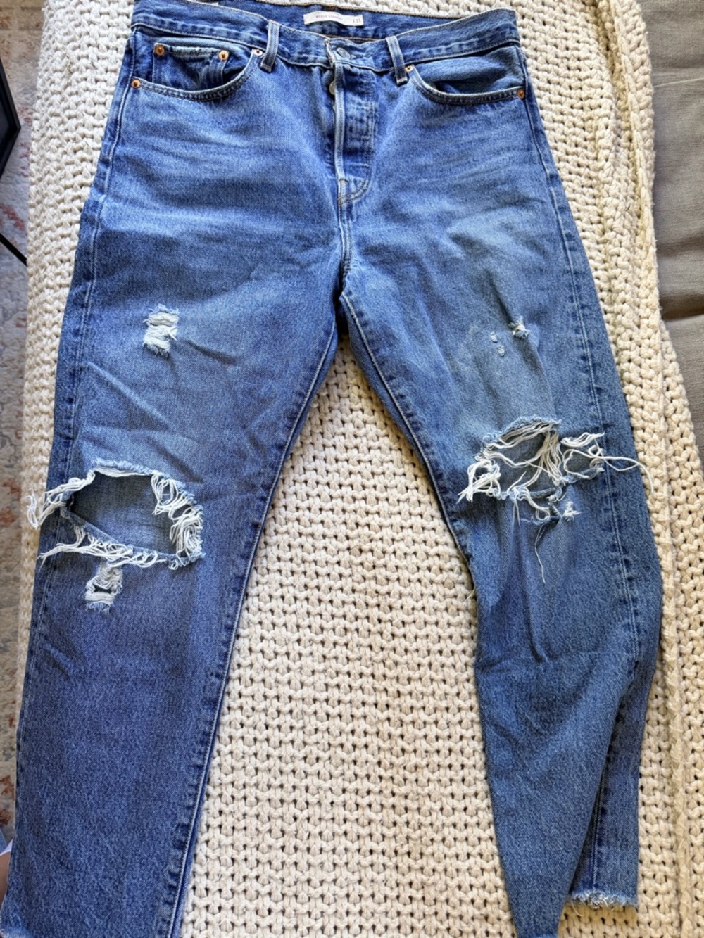 Ripped High-Waist Blue Denim Jeans